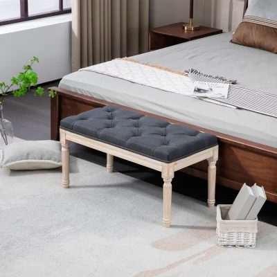 HOMCOM Banquette Bout Lit Vintage Lin Bois Gris