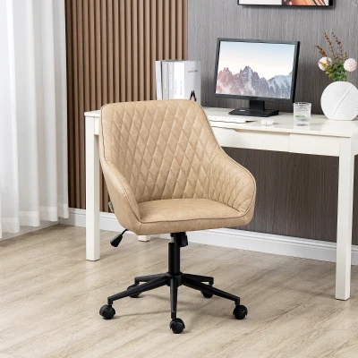 Vinsetto Silla de Oficina Basculante de Cuero PU con Altura Ajustable para Dormitorio Estudio 59x60x90-100 cm Marrón