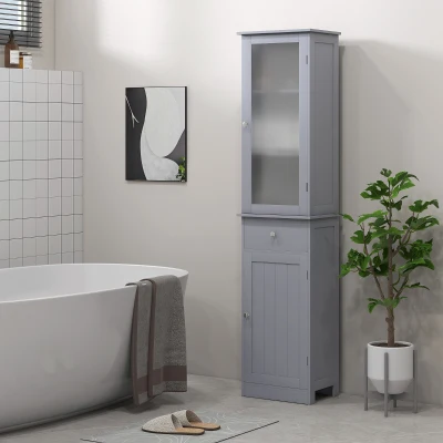 Kleankin Bathroom Storage Cabinet Grey 3-Tier Floor Organizer