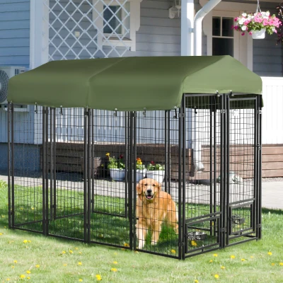 PawHut Kennel per Cani in Acciaio con Tettuccio in Tessuto Oxford