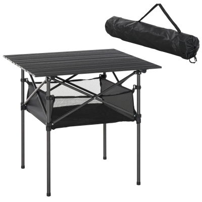 Outsunny Table Pliante Camping Plateau Alu Métal Noir