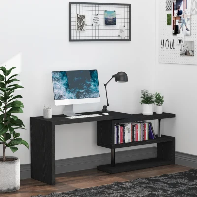 HOMCOM L Shaped Desk with Rotating Shelves Black