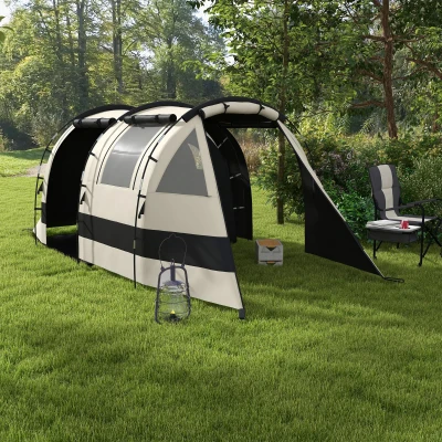 Outsunny Four Man Two Room Tent with Accessories Khaki