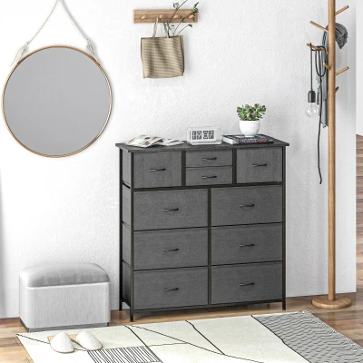 HOMCOM Kommode, Sideboard mit Stoffschubladen, 10 Fächer, Metallrahmen, 100x30x100cm, Schwarz