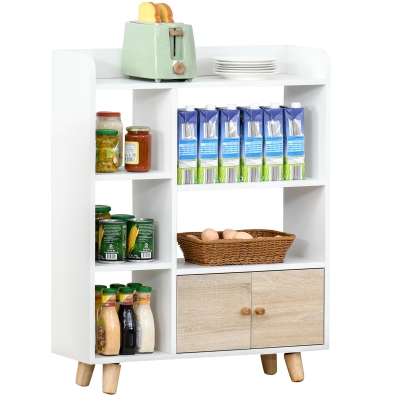 HOMCOM Buffet Scandinave Blanc Chêne Clair MDF Rangement