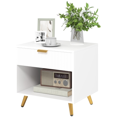 HOMCOM Mesita de Noche Moderna Mesilla de Noche con Cajón y Compartimento Abierto para Dormitorio Salón 50x40x47 cm Blanco