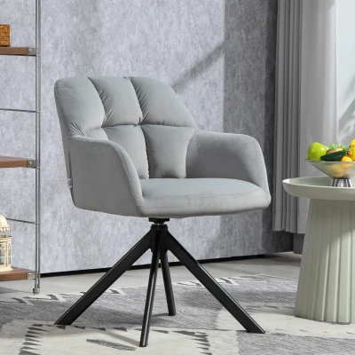 HOMCOM Drehbarer Armstuhl, Moderner Akzentsessel mit Metallbeinen für Wohnzimmer, Schlafzimmer, Büro, Grau