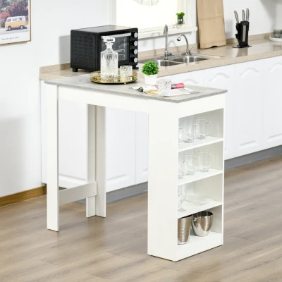 HOMCOM Bartisch Küchentisch mit 4 Ablagen Bistrotisch Tischplatte mit Zementoptik Tresentisch Stehtisch für Restaurant Küche Wohnzimmer Weiß+Grau 115 x 50 x 102,7 cm