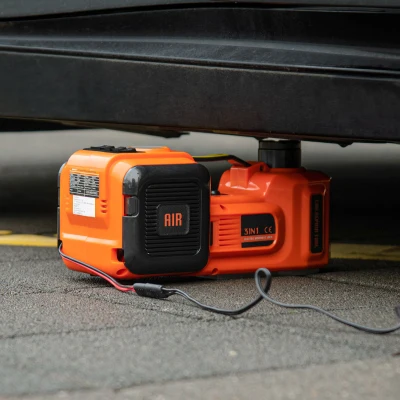DURHAND Kit de Gato Eléctrico para Coche 12V 15,5-45cm Kit Elevación de Automóvil con Luz e Inflador 36x33x16cm Naranja