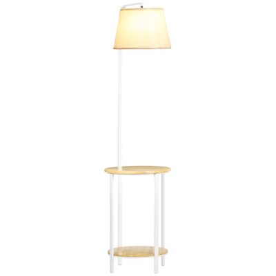 HOMCOM Lampadaire Tissu avec Étagères Bois 162cm Blanc