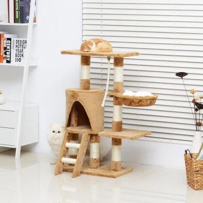 PawHut Arbre à chats multi-équipements griffoirs grattoirs plateformes niche échelle hamac corde 55L x 30l x 96H cm marron