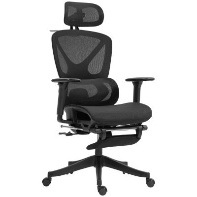 HOMCOM Bureaustoel, Ergonomisch Draaibaar, 135 Graden Kantelbaar, Verstelbaar, Zwart