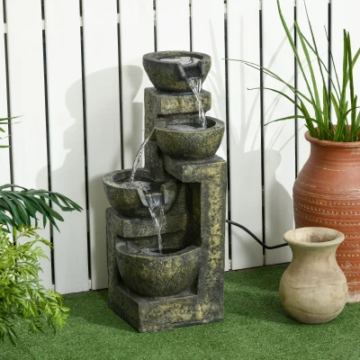 Outsunny Springbrunnen, 3 Einstellungen, wetterbeständig, 25 cm x 24 cm x 60 cm, Grau
