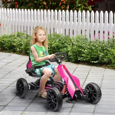 HOMCOM 12V Electric Go Kart Pink for Kids 3-8 Years