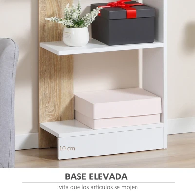 HOMCOM Estantería de Almacenaje con 5 Estantes Librería Multiusos para Estudio Oficina con Base Elevada Diseño Elegante 45x21x170 cm Blanco y Roble(m-5)