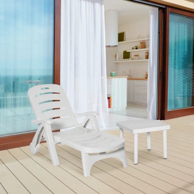 Outsunny 2pcs Outdoor Dining Set Table & Lounge Chair White