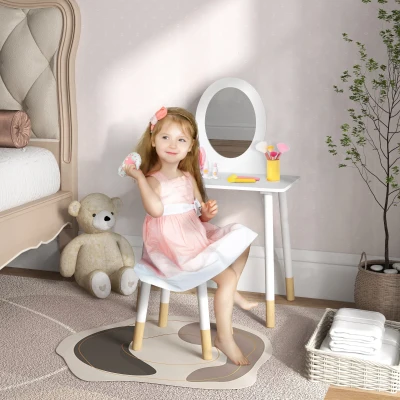 AIYAPLAY Tocador de Maquillaje para Niñas de +3 Años Tocador Infantil con Taburete y Espejo Diseño Sencillo Blanco