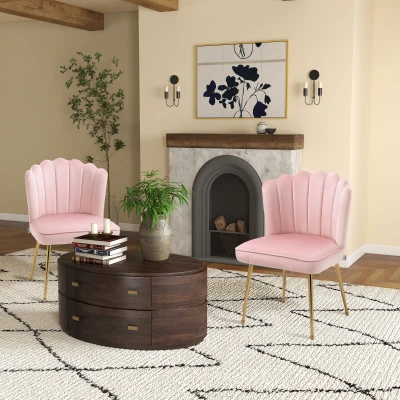 HOMCOM Shell Dining Chairs Set of 2 Velvet Pink