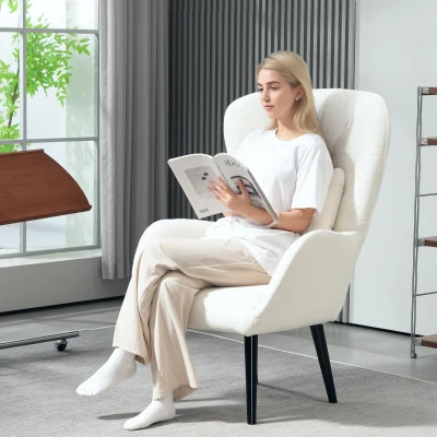 HOMCOM Polstersessel mit Rautensteppung, Bezug aus Teddystoff, mit Dekokissen, 88 x 75 x 106 cm, Weiß