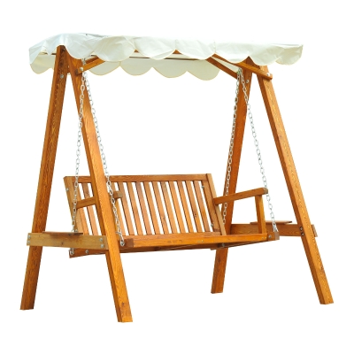 Outsunny 2-Seater Wooden Swing Chair Hammock Cream White