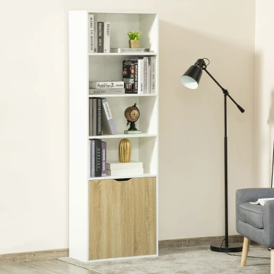 HOMCOM 6-Tier Bookcase Display Rack White & Oak 59x29cm