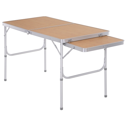 Mesa Plegable de Camping Portátil con Ala Abatible Mesa de Picnic de Encimera MDF Estructura Ligera de Aluminio Carga 30kg Altura Ajustable 153x60x39/71 cm