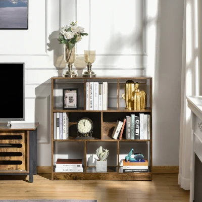 HOMCOM 3-Tier Storage Shelf Bookcase Rustic Brown