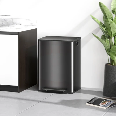 HOMCOM 60L Dual Compartment Bin with Deodoriser Holders - Black
