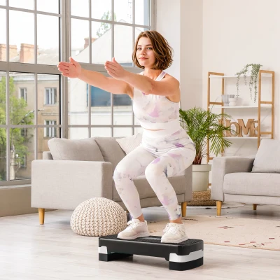 HOMCOM Step para Fitness Stepper Aeróbic Step de Aeróbic Antideslizante con Altura Regulable 2 Niveles de 10/15 cm Carga 150 kg para Ejercicio en Casa Gimnasio 68x29x15 cm Negro