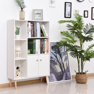 HOMCOM Estantería para Libros Librería de Madera 5 Estantes 2 Puertas Biblioteca Organizador para Hogar y Oficina 80x23,5x123cm