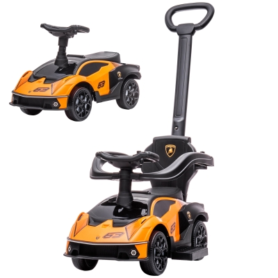 AIYAPLAY 2 en 1 Coche Correpasillos para Niños 12-36 Meses Lamborghini Essenza SCV12 con Bocina Mango de Empuje Naranja y Negro