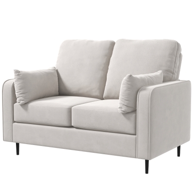 HOMCOM Canapé 2 Places Velours Beige Pieds Acier Noir