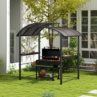 Outsunny Grillpavillon  Grilldach Grilldach, wetterbeständig, 240 cm x 150 cm x 230 cm, Gelbbraun + Dunkelbraun