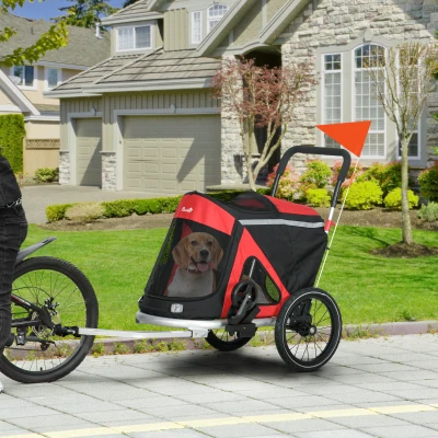 PawHut 2-in-1 Aluminium Dog Bike Trailer Stroller Red