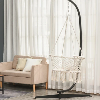 Outsunny Sedia sospesa 80cm x 60cm x 36cm Crema, Grigio chiaro