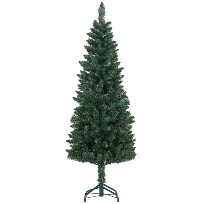 HOMCOM Árbol de Navidad Tipo Lápiz 150 cm con Base Plegable y 317 Ramas para Dormitorio Oficina Verde