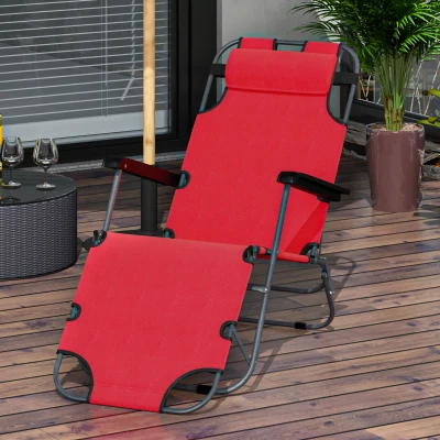Outsunny Chaise Longue Rouge Pliable avec Repose-Pied