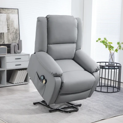 HOMCOM Sillón Levanta Personas Eléctrico con 8 Punto de Masaje Función de Calentamiento 2 Controles Remotos y Bolsillo Gris