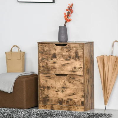 HOMCOM Industrial Shoe Cabinet Slim Rustic Brown 12 Pairs