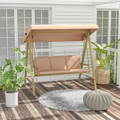 Outsunny Dondolo 3 Posti con Tettuccio Inclinabile Beige Marrone