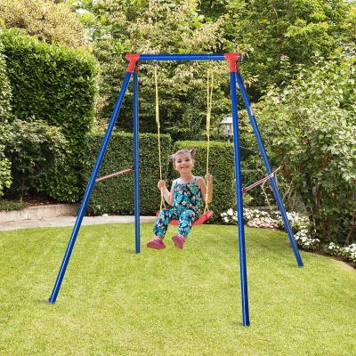 Outsunny Kids Swing Set Heavy-Duty A-Frame Blue