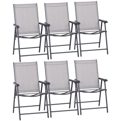 Outsunny Folding Garden Chairs Set of 6 Metal Grey