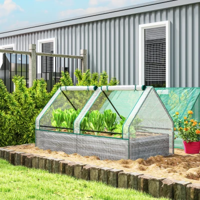Raised Garden Bed with Greenhouse 185L x 95W x 92Hcm White and Dark Grey