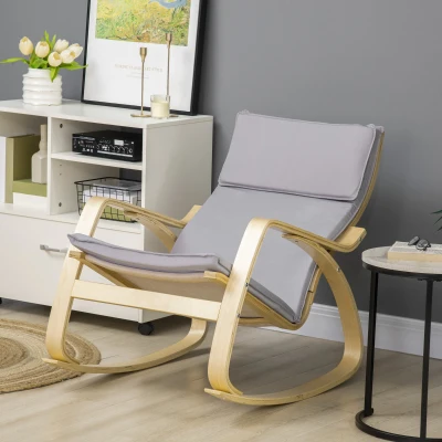 HOMCOM  Silla Mecedora Butaca Relax con Cojín Desenfundable Reposabrazos de Madera de Abedul para Salón 67x97x84 cm Gris