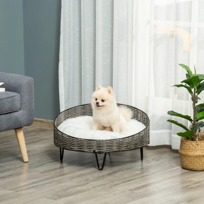 PawHut Lettino per cani in rattan 60cm x 60cm x 32cm Grigio Scuro