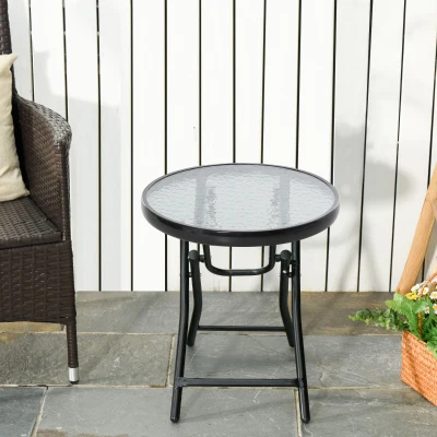 Outsunny Table Basse Ronde Jardin Métal/Verre Noir