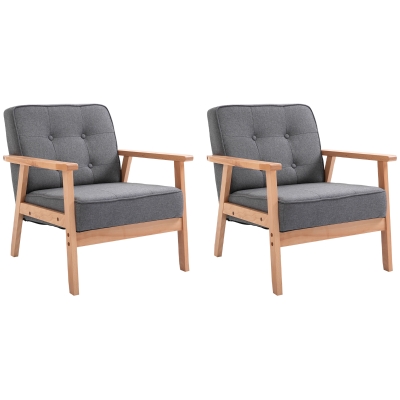 HOMCOM Accent Armchair Set of 2 Beech Wood Grey