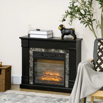 HOMCOM Chimenea Eléctrica 1800W Chimenea Decorativa con Efecto de Llama Mando a Distancia Temporizador 80x21,6x67,8cm Negro