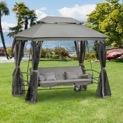 Outsunny 3-Seater Swing Chair Patio Bench with Canopy Grey