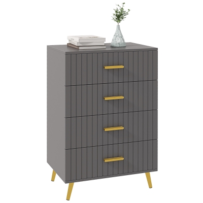 HOMCOM Four Drawer Dresser Grey/Gold Tone